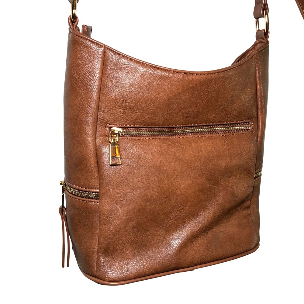 Vegan Leather Brown Crossbody Purse Adjustable Pocket Classic Minimalist Chic